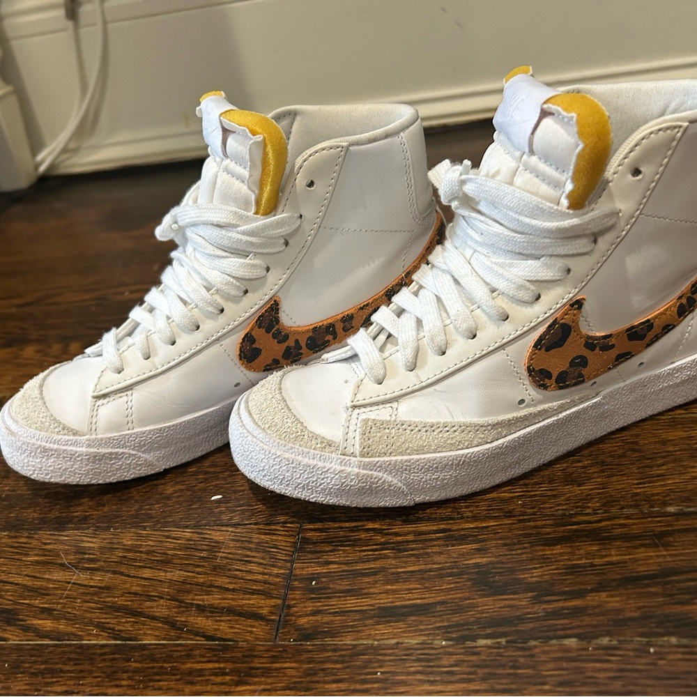 Nike Women's White and Leopard High-Top Sneakers